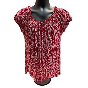 Woman’s Carol Rose Shirt Size Medium Red & White Top Blouse Ruffled Neck